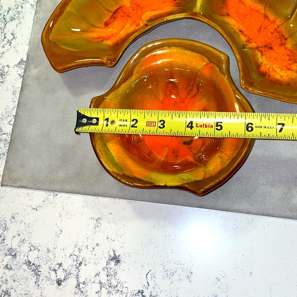 California Pottery MCM Vintage Orange Brown Glaze Chips/Dip Serving Set EUC - Picture 4 of 11